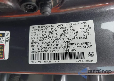 2018 Honda Cr-V Lx from USA, damaged, VIN 2HKRW5H31JH426561